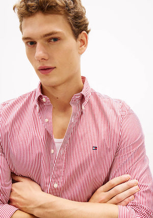 Tommy Hilfiger Flex Poplin Stripe Shirt, Medium Red & White