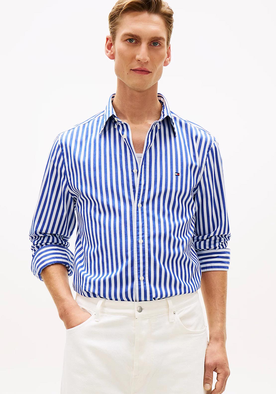 Tommy Hilfiger Flex Poplin Stripe Shirt, Wedge Blue