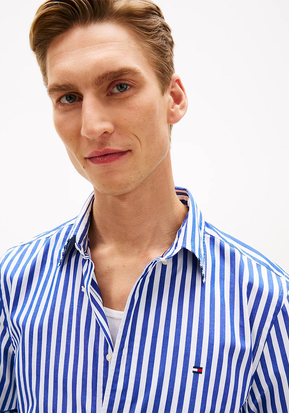 Tommy Hilfiger Flex Poplin Stripe Shirt, Wedge Blue