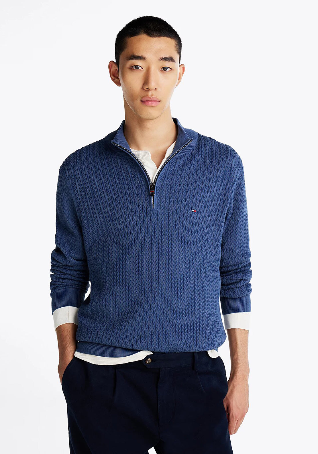 Tommy Hilfiger Herringbone Knit Quarter Zip Sweater, Blue