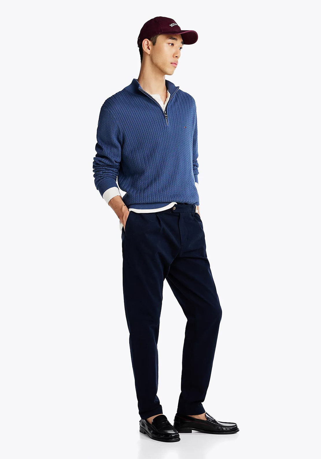 Tommy Hilfiger Herringbone Knit Quarter Zip Sweater, Blue
