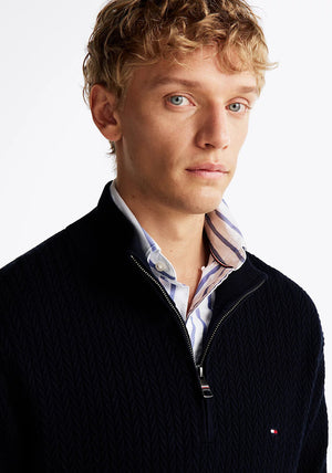 Tommy Hilfiger Herringbone Knit Quarter Zip Sweater, Navy