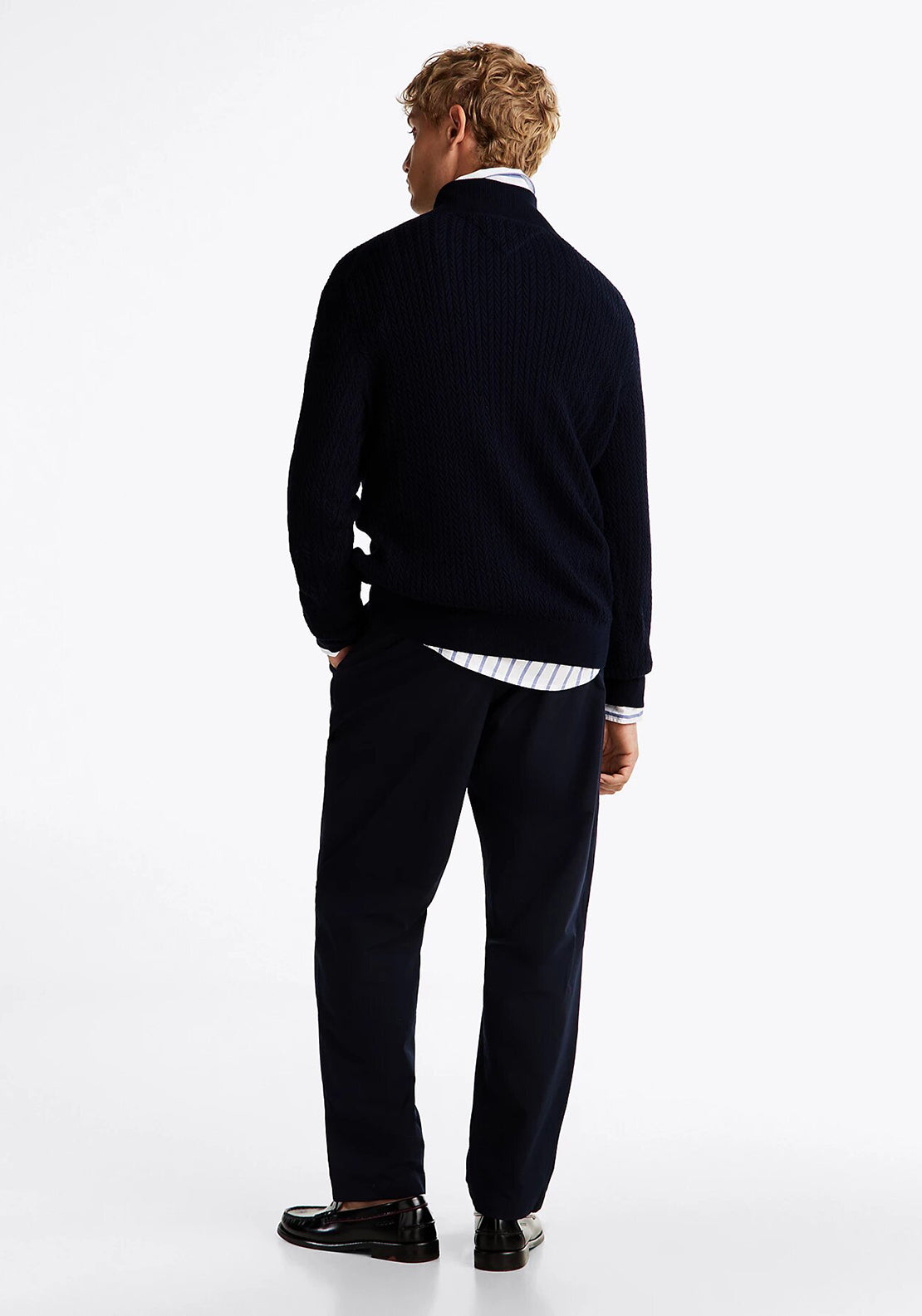 Tommy Hilfiger Herringbone Knit Quarter Zip Sweater, Navy