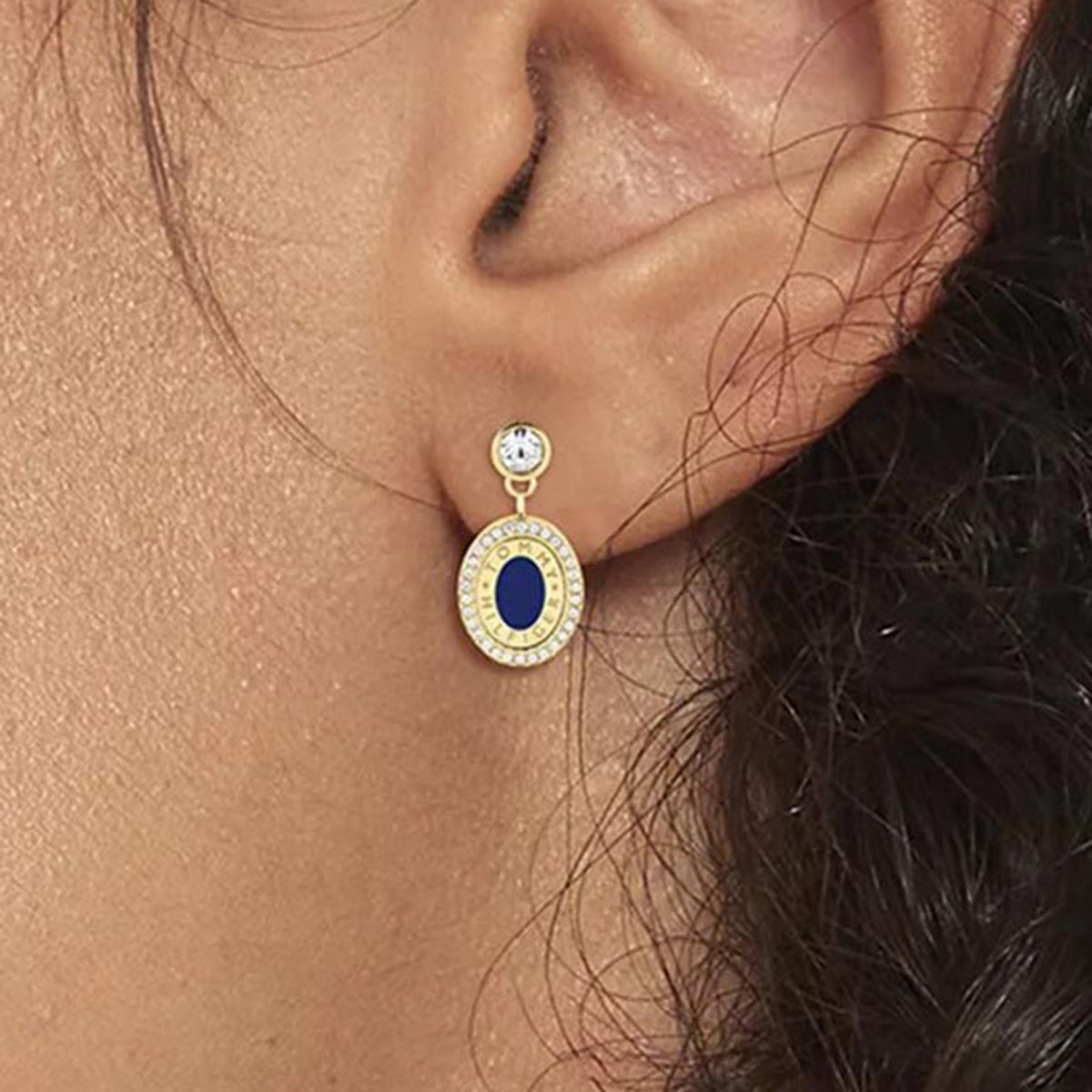 Tommy Hilfiger Ladies Pendant Earrings, Gold & Blue