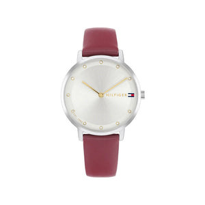 Tommy Hilfiger Ladies Pippa Cranberry Leather Strap Watch, Silver