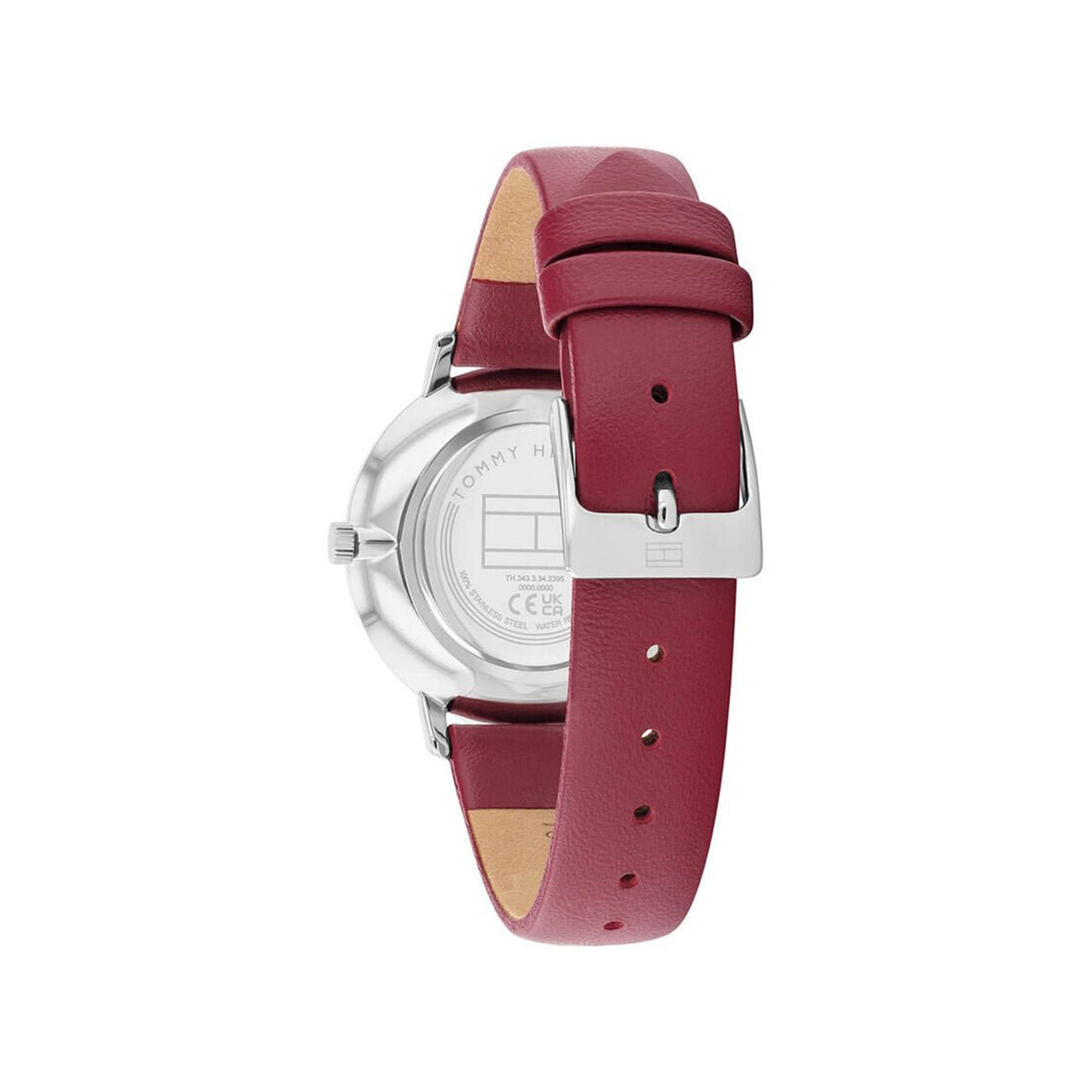 Tommy Hilfiger Ladies Pippa Cranberry Leather Strap Watch, Silver