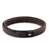 Tommy Hilfiger Mens Leather Thick Braided Bracelet, Brown