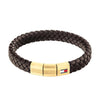 Tommy Hilfiger Mens Leather Braided Bracelet, Brown