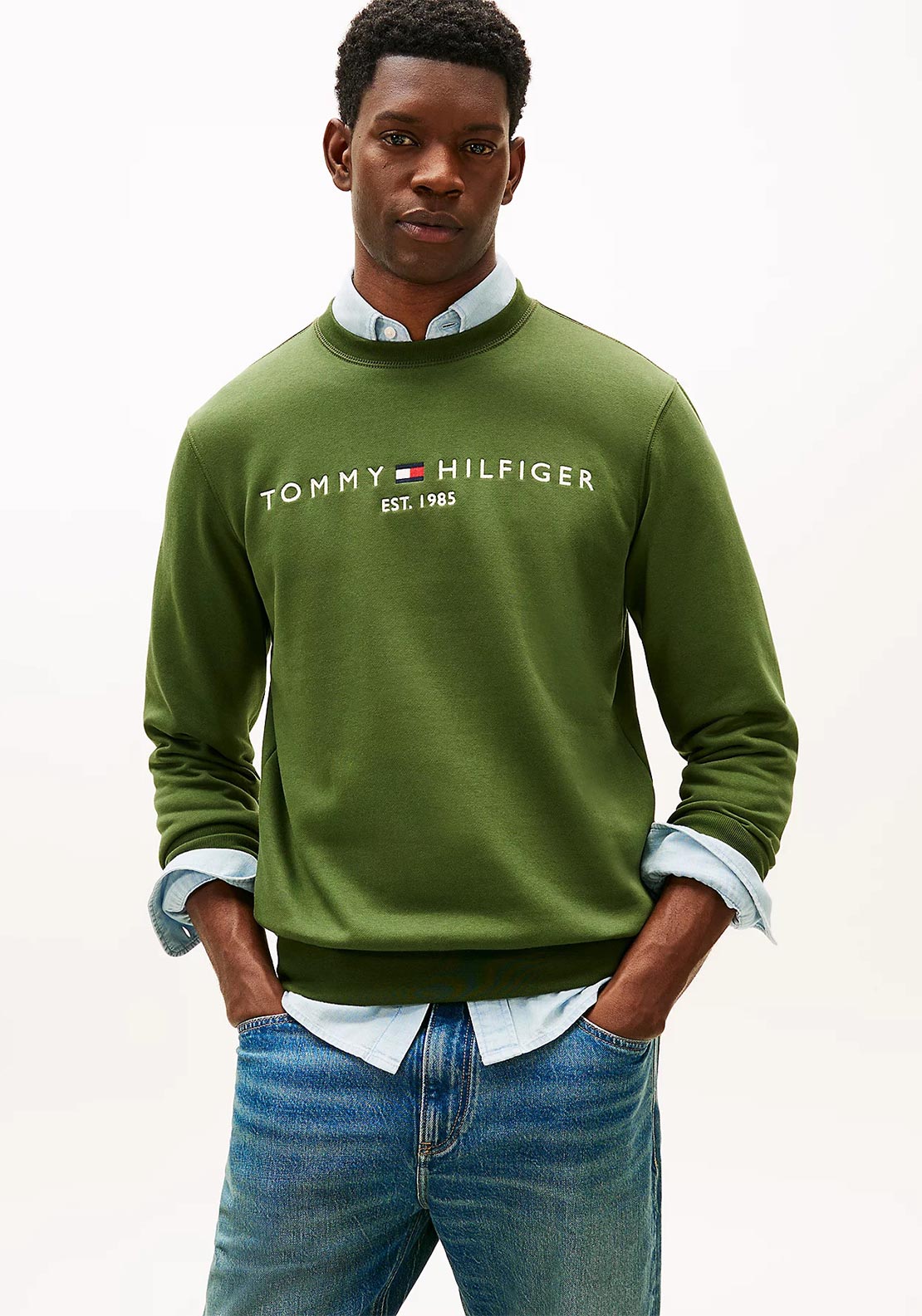 Tommy Hilfiger Logo Flex Crew Neck Sweatshirt, Pine Green