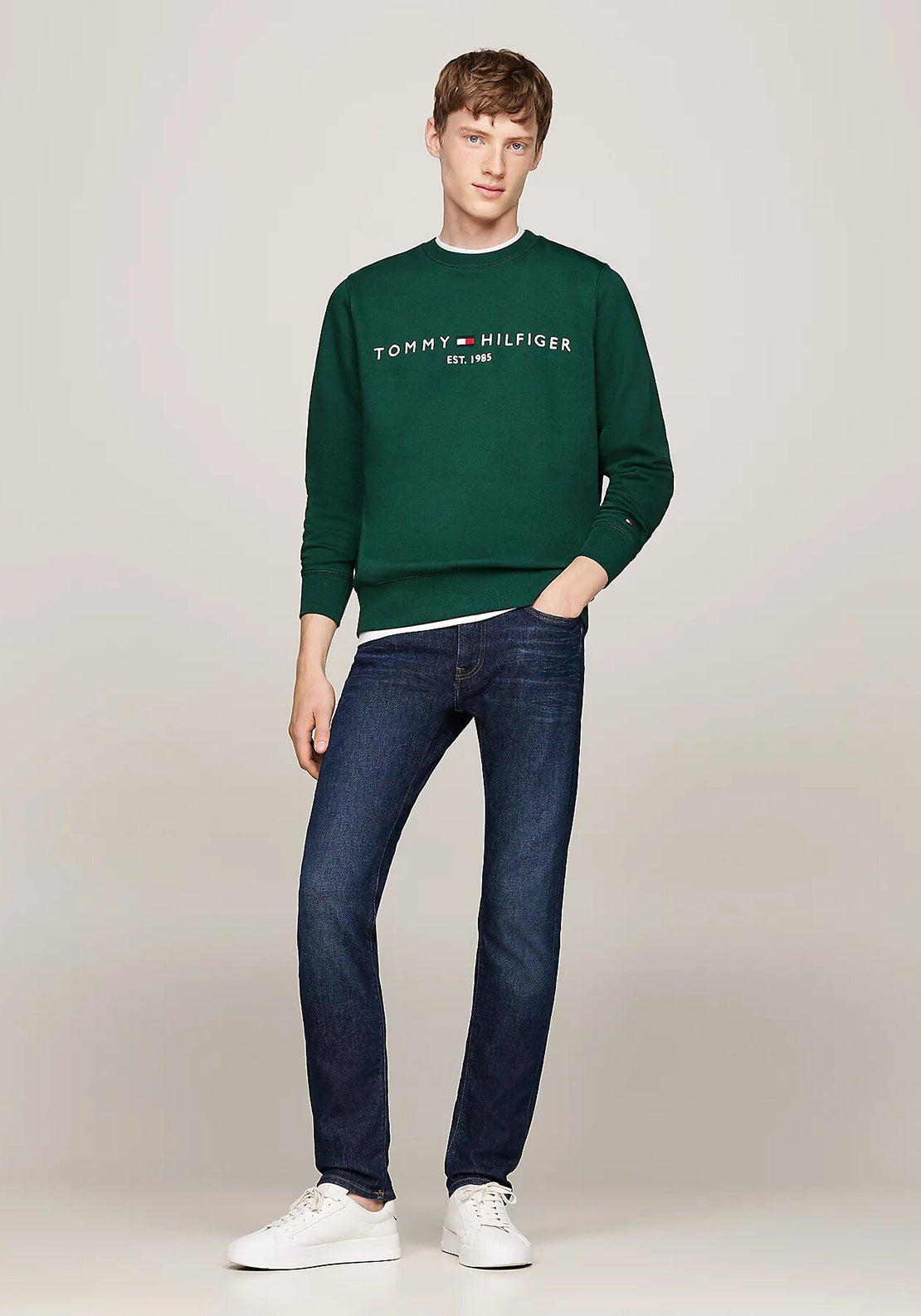 Tommy Hilfiger Logo Flex Crew Neck Sweatshirt, Ornamental Green