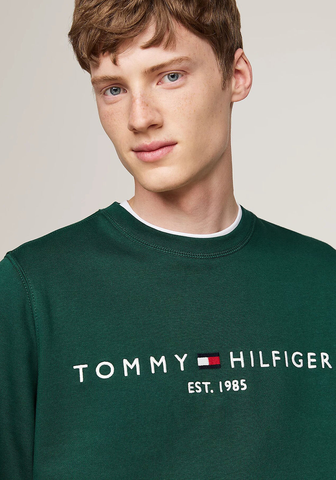 Tommy Hilfiger Logo Flex Crew Neck Sweatshirt, Ornamental Green
