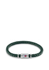 Tommy Hilfiger Mens 2790456 Braided Leather Bracelet, Green