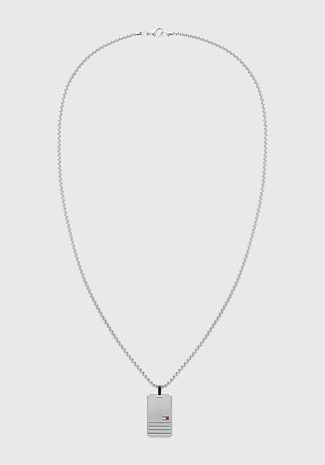 Tommy Hilfiger Men’s Iconic Stripe Flag Necklace, Silver