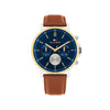 Tommy Hilfiger Men’s Tyson Tan Leather Strap Watch, Gold & Blue