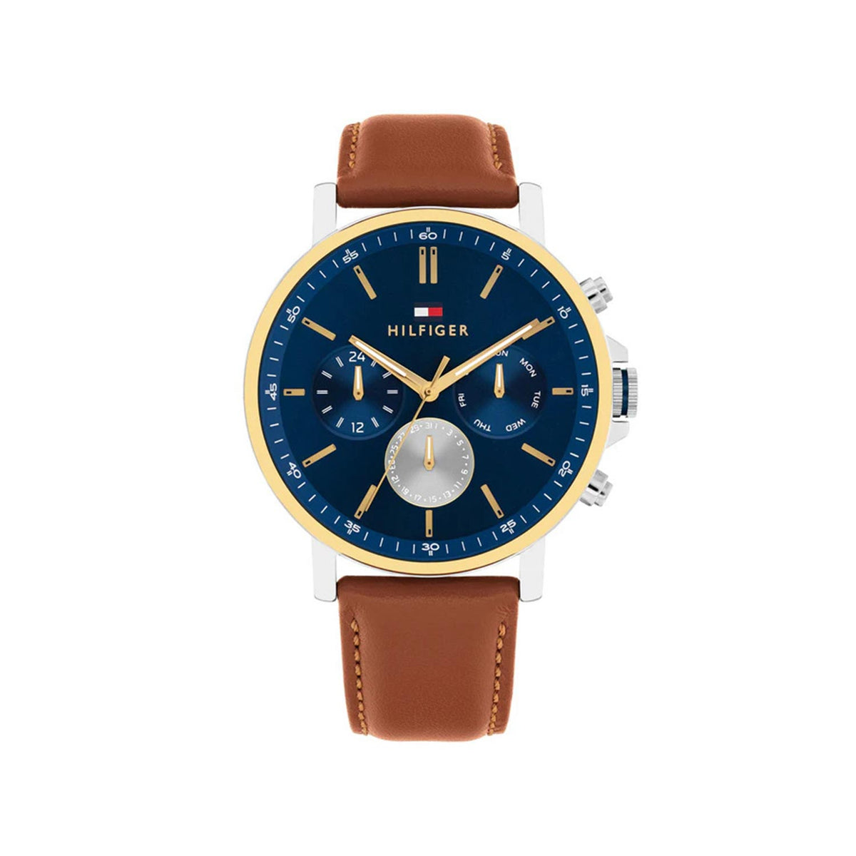 Tommy Hilfiger Men’s Tyson Tan Leather Strap Watch, Gold & Blue