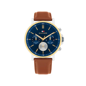 Tommy Hilfiger Men’s Tyson Tan Leather Strap Watch, Gold & Blue