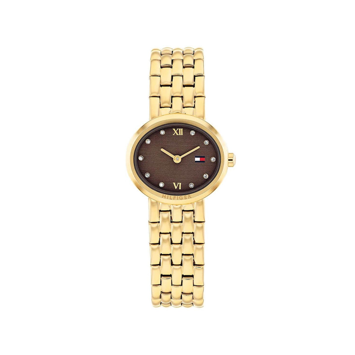 Tommy Hilfiger Ladies Moira Brown Dial Watch, Gold