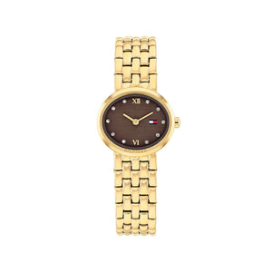 Tommy Hilfiger Ladies Moira Brown Dial Watch, Gold