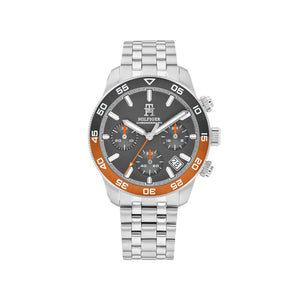 Tommy Hilfiger Men’s Monogram Chronograph Watch, Silver & Orange