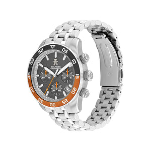 Tommy Hilfiger Men’s Monogram Chronograph Watch, Silver & Orange