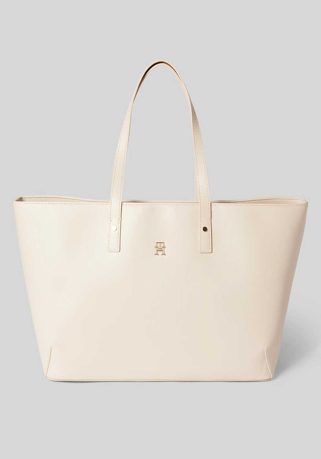 Tommy Hilfiger Chic Monogram Plaque Large Tote Bag, Classic Beige