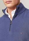 Tommy Hilfiger Oval Waffle Knit Quarter Zip Sweater, Faded Indigo