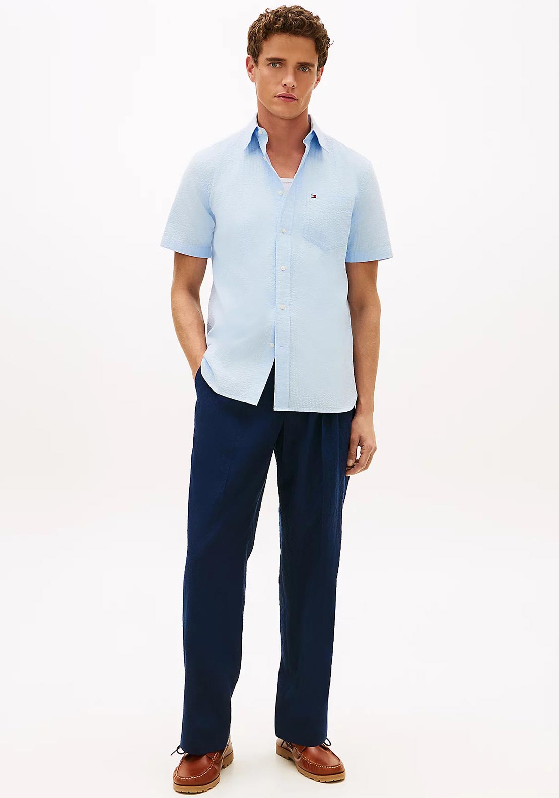 Tommy Hifiger Seersucker Short Sleeve Shirt, Sweet Blue