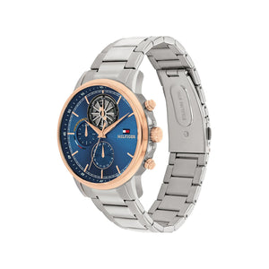 Tommy Hilfiger Men’s Stewart Blue Dial Watch, Silver & Rose Gold