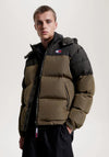 Tommy Jeans Alaska Colourblock Puffer Jacket, Olive Green