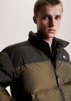 Tommy Jeans Alaska Colourblock Puffer Jacket, Olive Green
