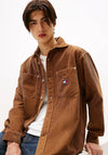 Tommy Jeans Logo Relaxed Fit Corduroy Shirt, Pecan Nut