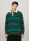 Tommy Jeans Rugby Stripe Casual Long Sleeve Polo Shirt, Court Green