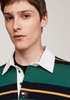 Tommy Jeans Rugby Stripe Casual Long Sleeve Polo Shirt, Court Green