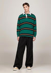 Tommy Jeans Rugby Stripe Casual Long Sleeve Polo Shirt, Court Green