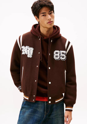 Tommy Jeans Varsity Logo Applique Bomber Jacket, Brown