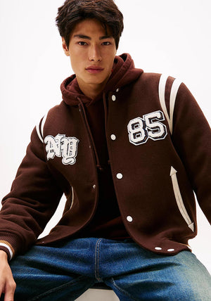 Tommy Jeans Varsity Logo Applique Bomber Jacket, Brown