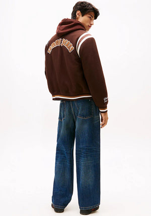 Tommy Jeans Varsity Logo Applique Bomber Jacket, Brown