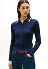 Tommy Hilfiger Fine Cable Knit Polo Collar Cadigan, Navy