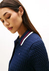 Tommy Hilfiger Fine Cable Knit Polo Collar Cadigan, Navy
