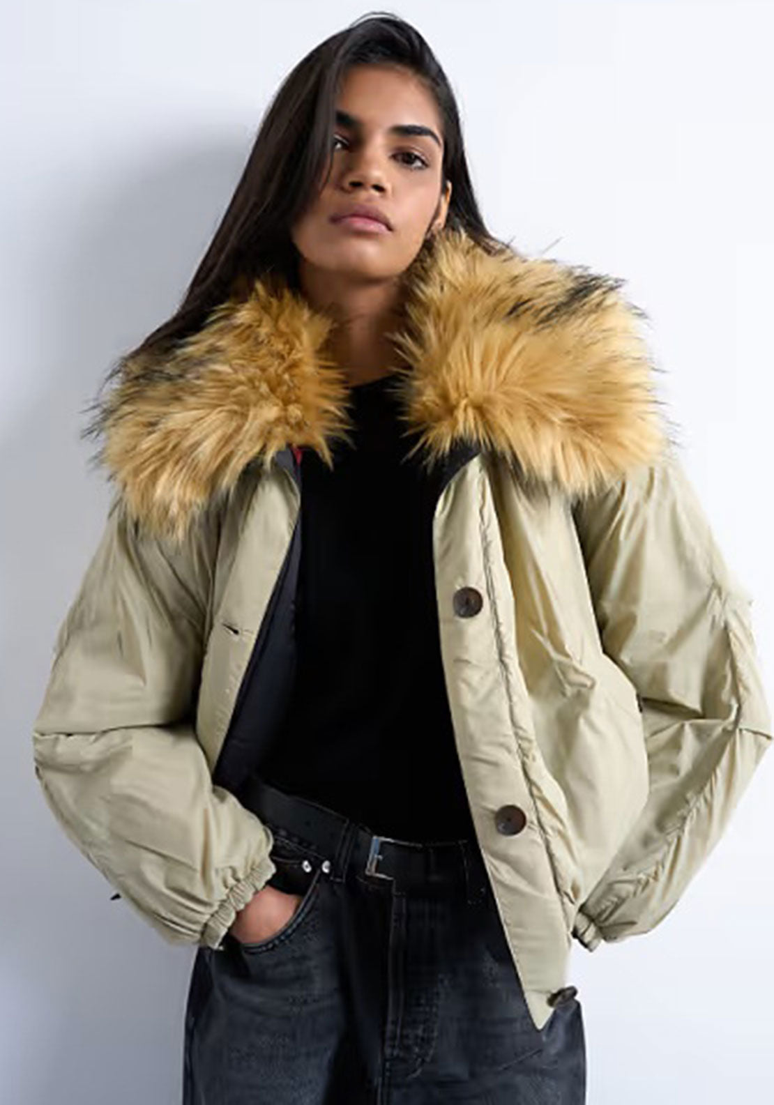 TOPSHOP Elly Reversible Padded Jacket, Green