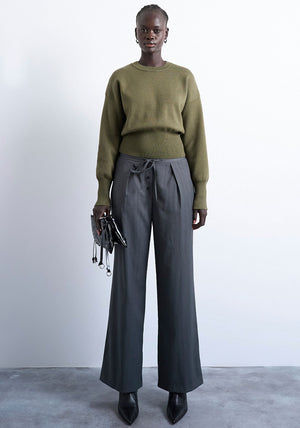 TOPSHOP Belle Round Neck Knit Sweater, Khaki
