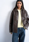 TOPSHOP Anna Faux Leather Jacket, Brown