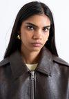TOPSHOP Anna Faux Leather Jacket, Brown