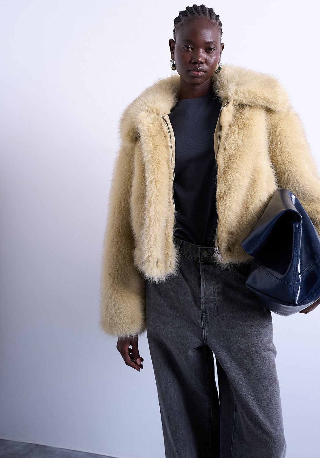 TOPSHOP Bea Fur Jacket, Beige