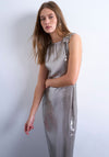 TOPSHOP Eva Metallic Ruched Midi Dress, Silver