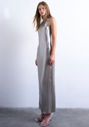 TOPSHOP Eva Metallic Ruched Midi Dress, Silver