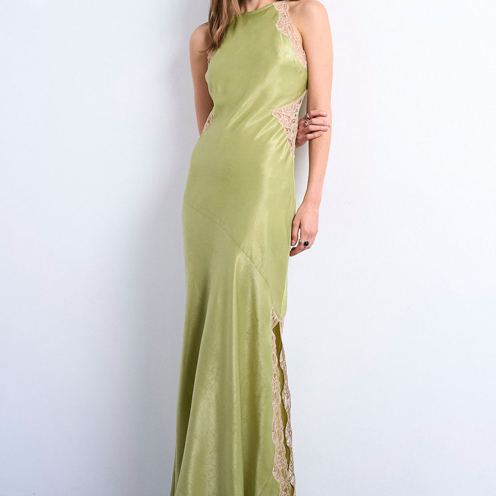 topshop green dress TOPSHOP Jane Sheer Lace Panel Long Dress, Green