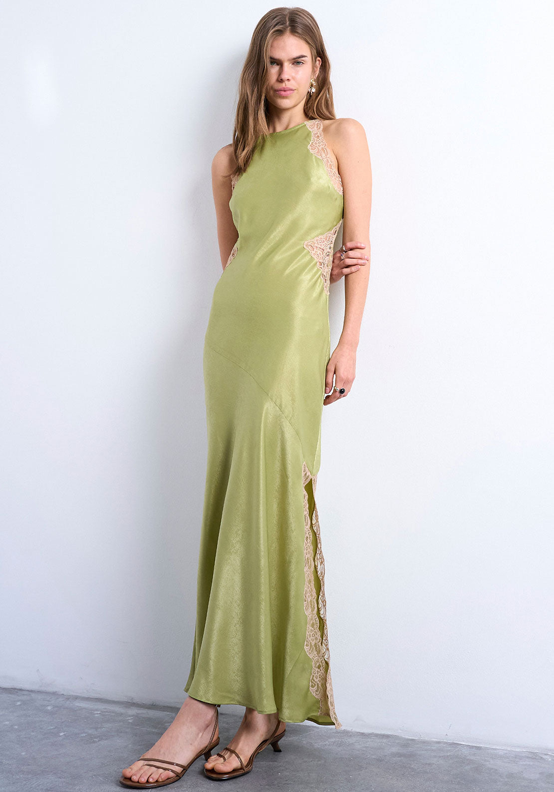 topshop green lace dress Jane Sheer Panel Long Dress, upload-20240506 Berylove Women Champagne Mermaid and elegant lace inserts Heels:8.5cm