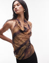 TOPSHOP Helle Smoke Print Halterneck Top, Brown