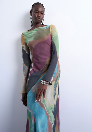 TOPSHOP Sofie Printed Long Sleeve Dress, Multi